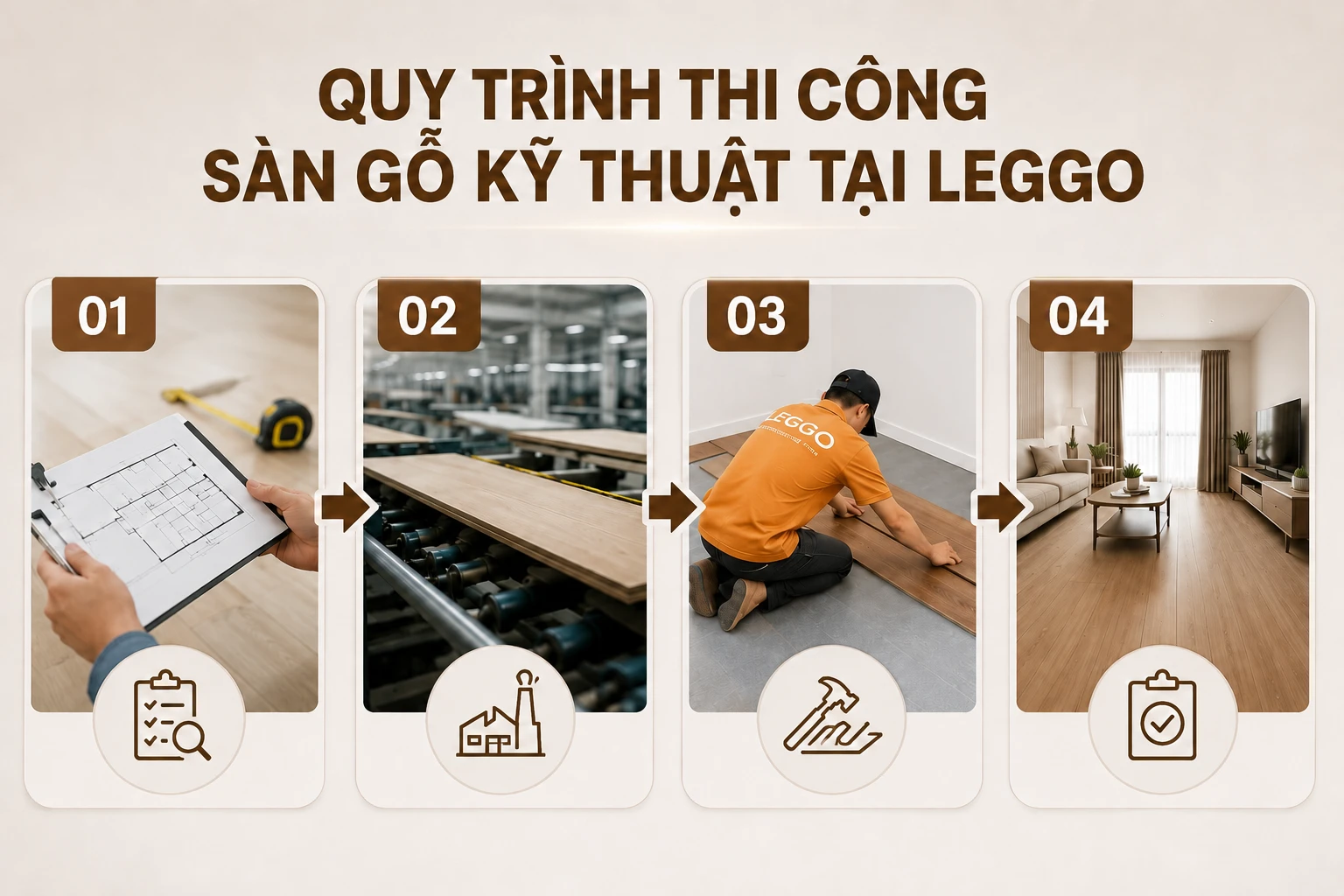 Quy trình thi công sàn gỗ kỹ thuật chuẩn tại LEGGO